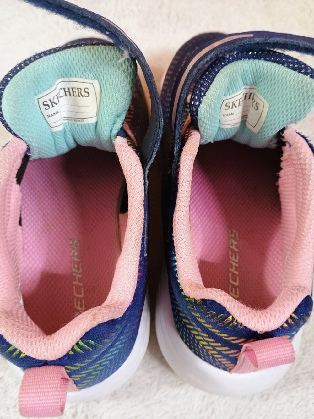 EUC Girls Skechers Sz 12 Navy Multi Rainbow Gradient Athletic Strap Sneakers - Picture 6 of 6